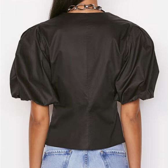 Frame Noir Black Puff Sleeve Tie Neck Top Size Large NWT - Picture 2 of 9